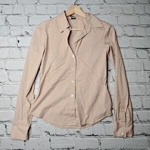 Theory Cotton Blend Pale Blush Pink Button Up V Neck Collared Blouse Size P